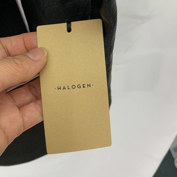 NWT | Halogen Black Asymmetric‎ Zip Mix Media Faux Leather Moto Coat Jacket - Picture 8 of 9